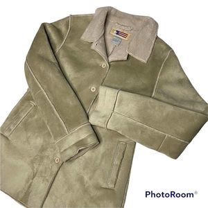 New Country Fleece Jacket Size Medium Y2K Super Soft Fuzzy Beige Cruiser Coat